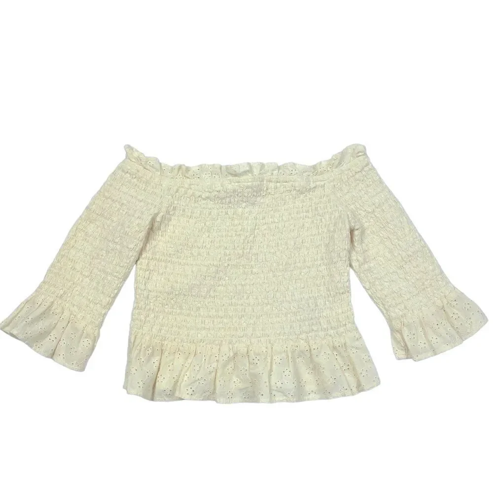 American Eagle Pale Yellow off the shoulder Ruffle Tube Top Women’s Size XS